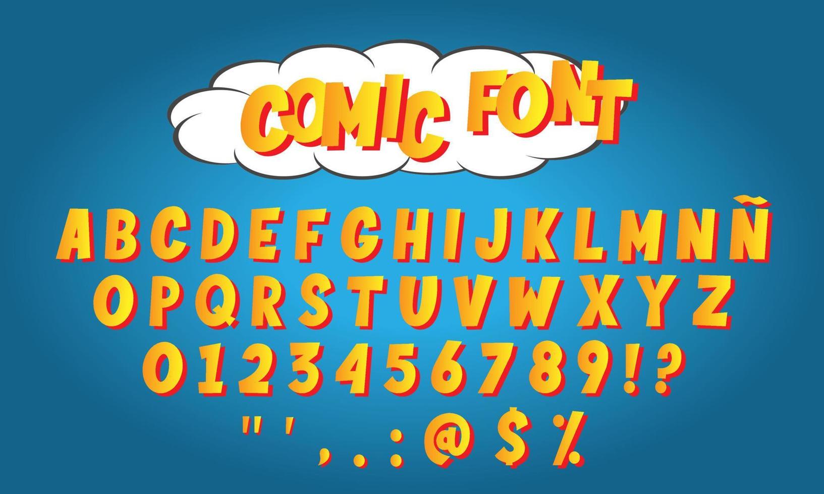 Comic style alphabet letters and numbers for titles, headlines, posters, comic or banners. Cartoon typographic font. Vector illustration