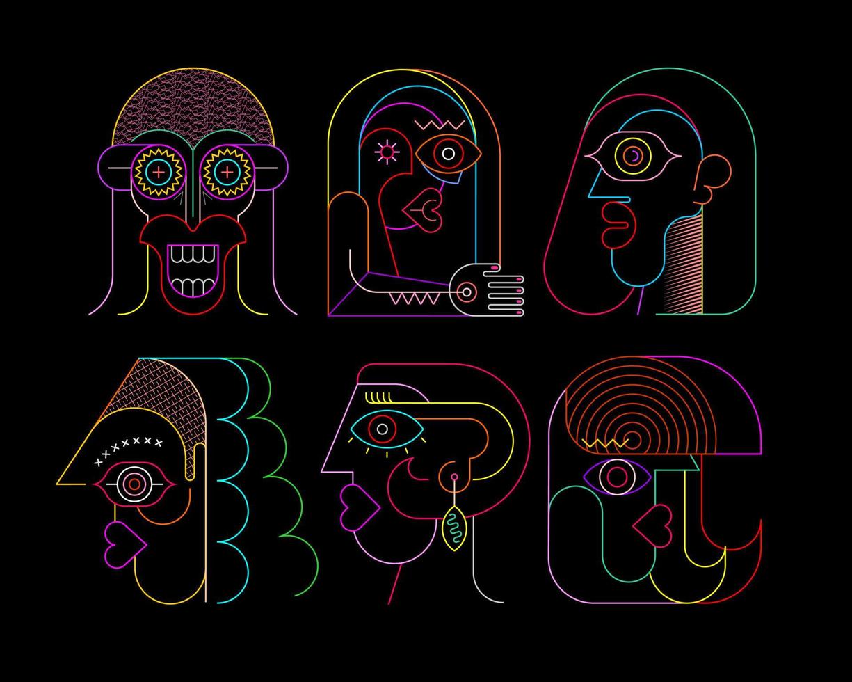 Six Neon Faces vector