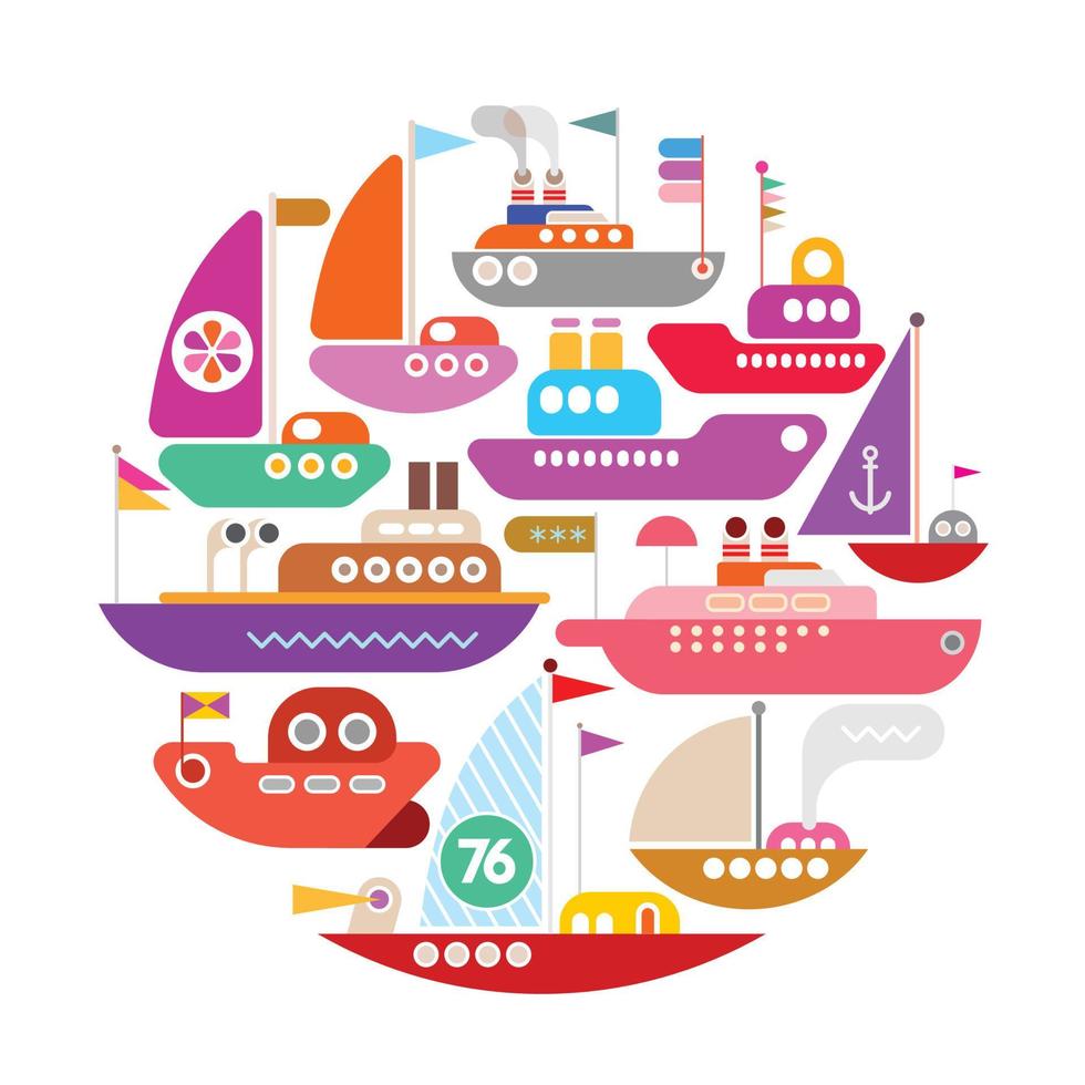 Ships and Yachts round shape vector isolated