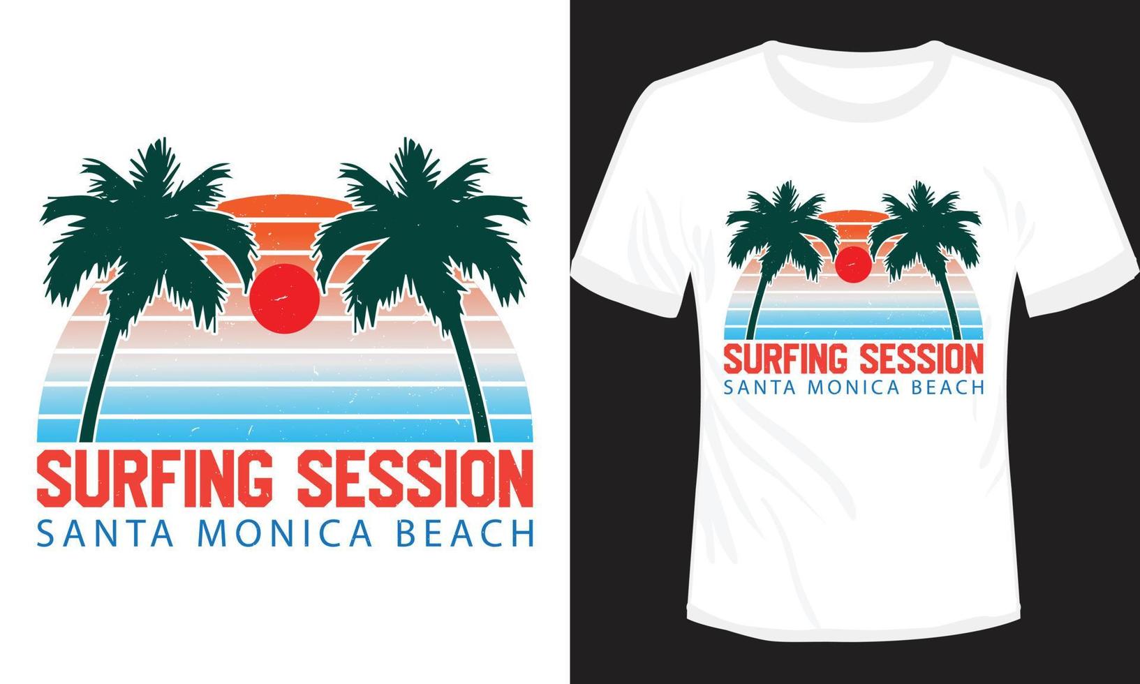 Surfing Session Santa Monica Beach T-shirt Design vector