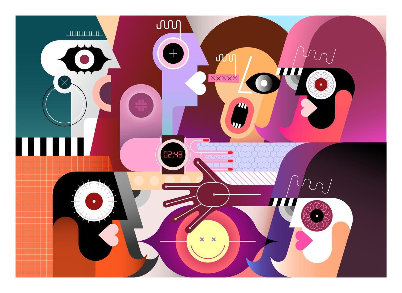 Six People And Big Eye vector
