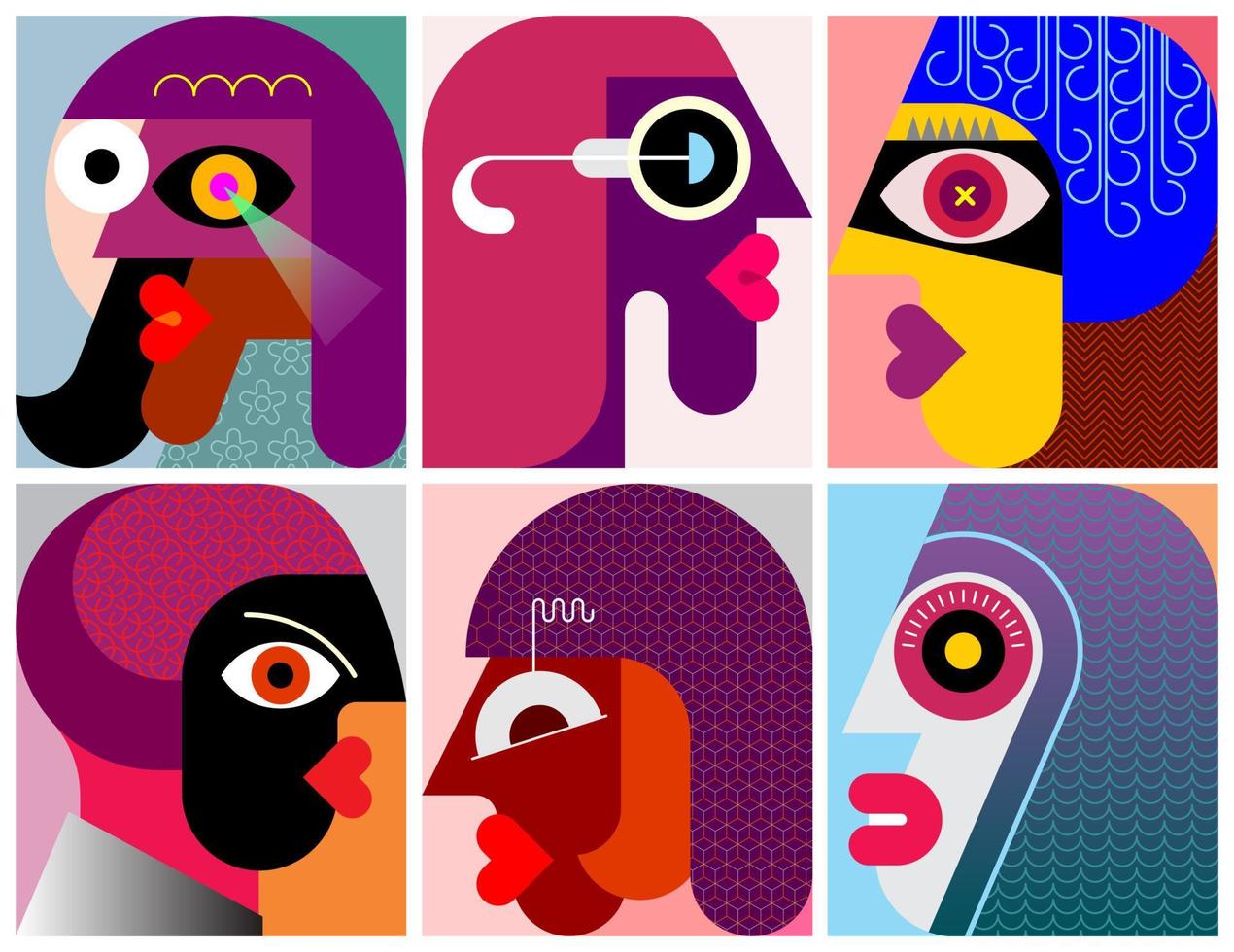 Six Faces, Six People vector illustration