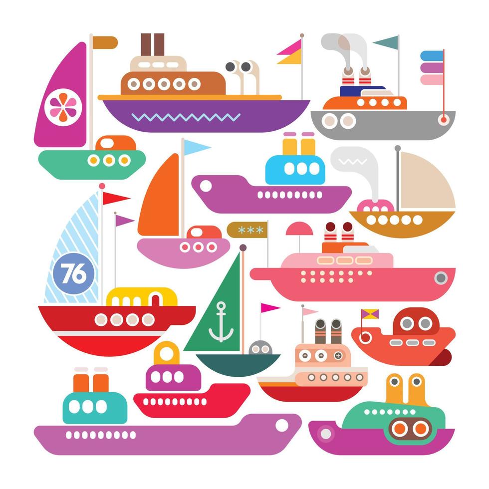 Diseño de iconos vectoriales de barcos, yates y barcos vector