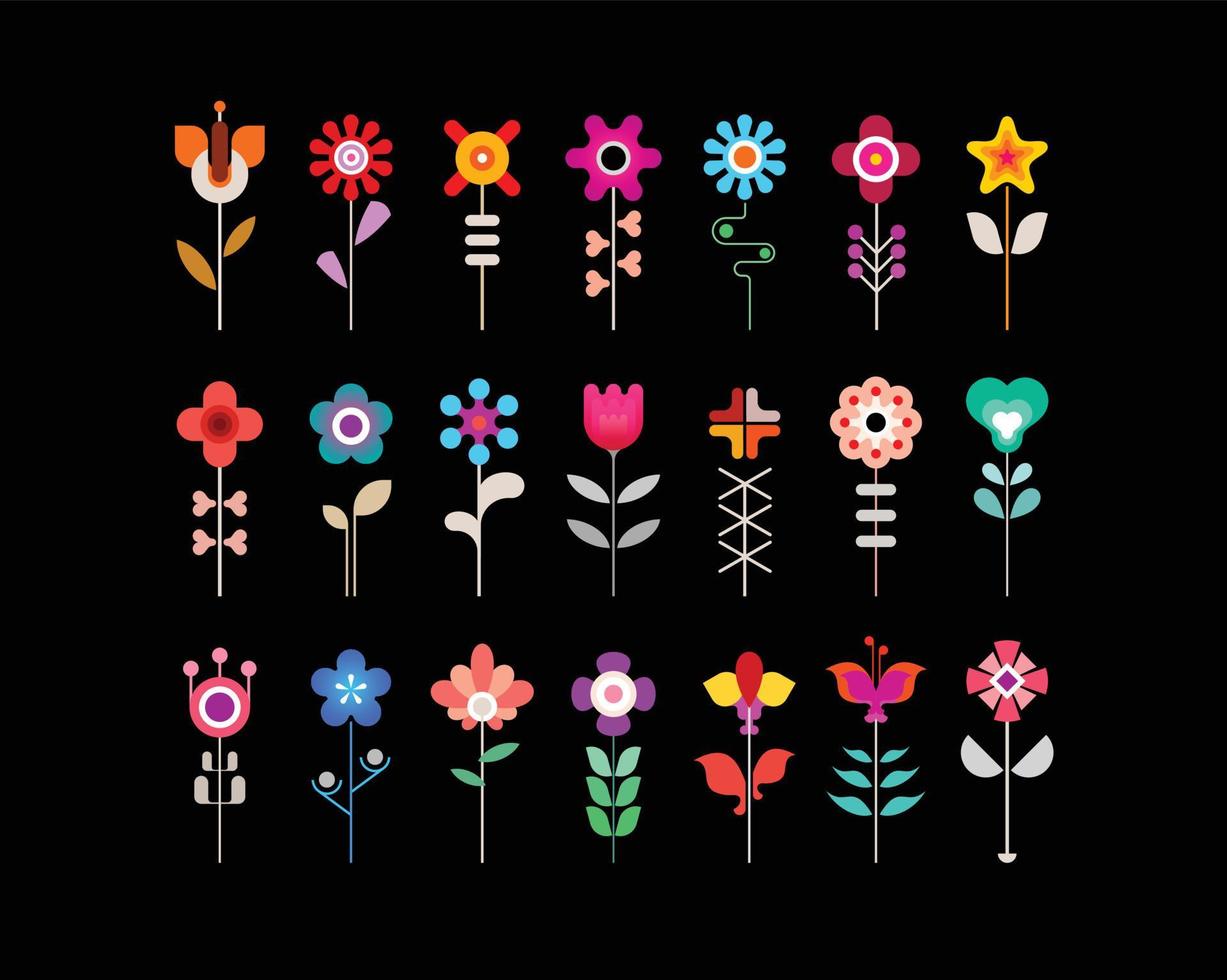 conjunto de iconos de vector de flores de colores