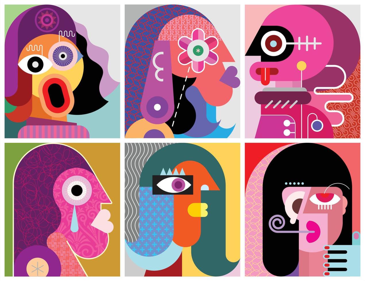 Six Faces,  Six Persons vector illustration