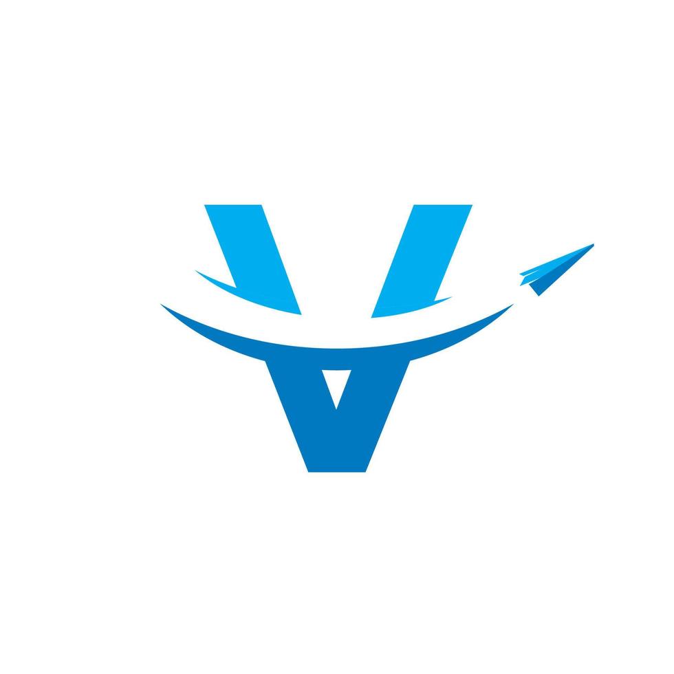 inspiración de diseño de logotipo de viaje de avión de papel de letra v vector