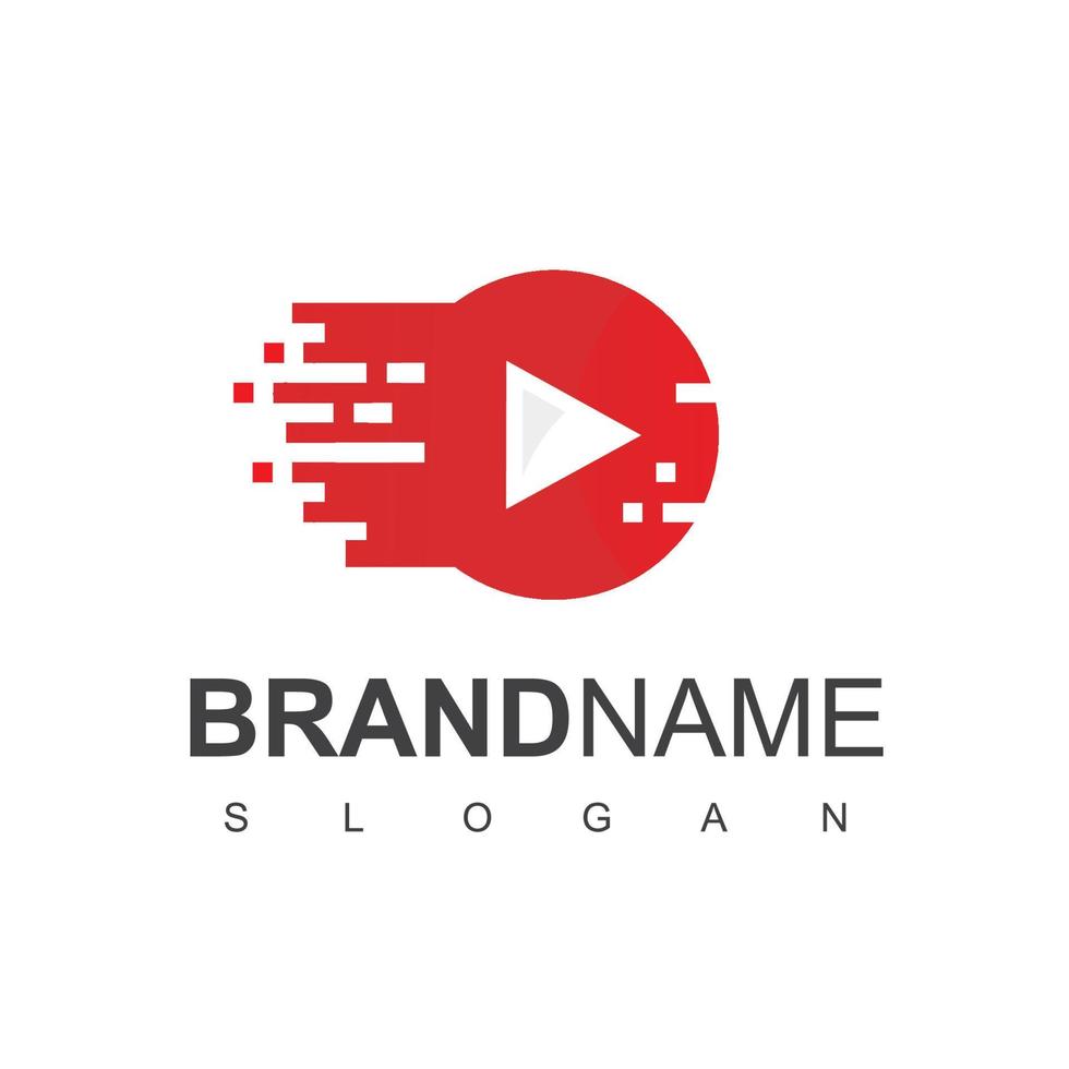 Media Player Logo With Silhouette Triangle Symbol In Red Background vector