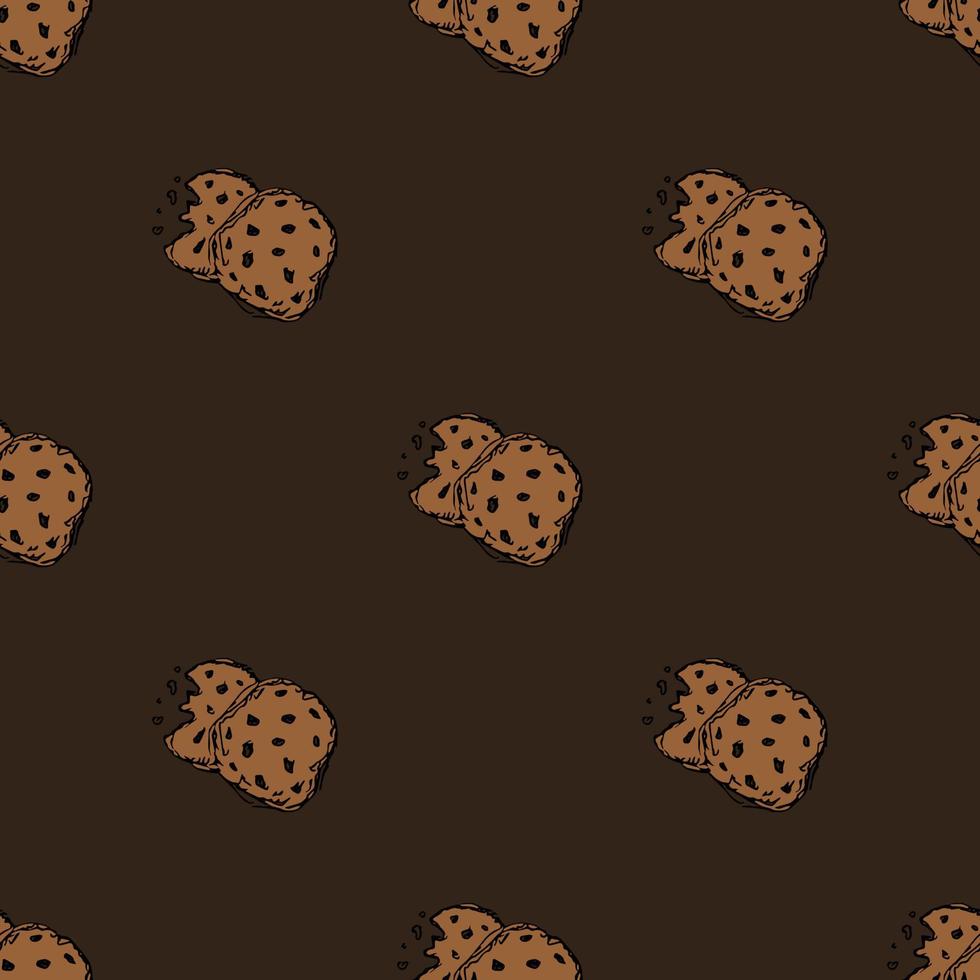 Seamless chocolate cookies pattern. Sweets and candy background. Doodle vector illustration with sweets and candy icons