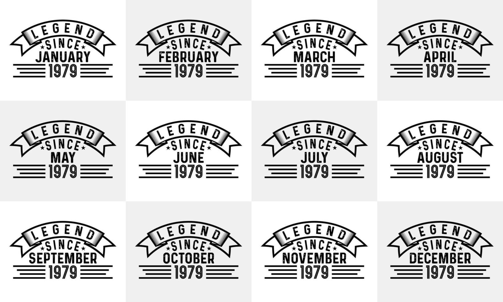 Legends since January to December 1979 birthday t-shirt design. Birthday bundle t-shirt design. Birthday quotes typography t-shirt design pro download vector