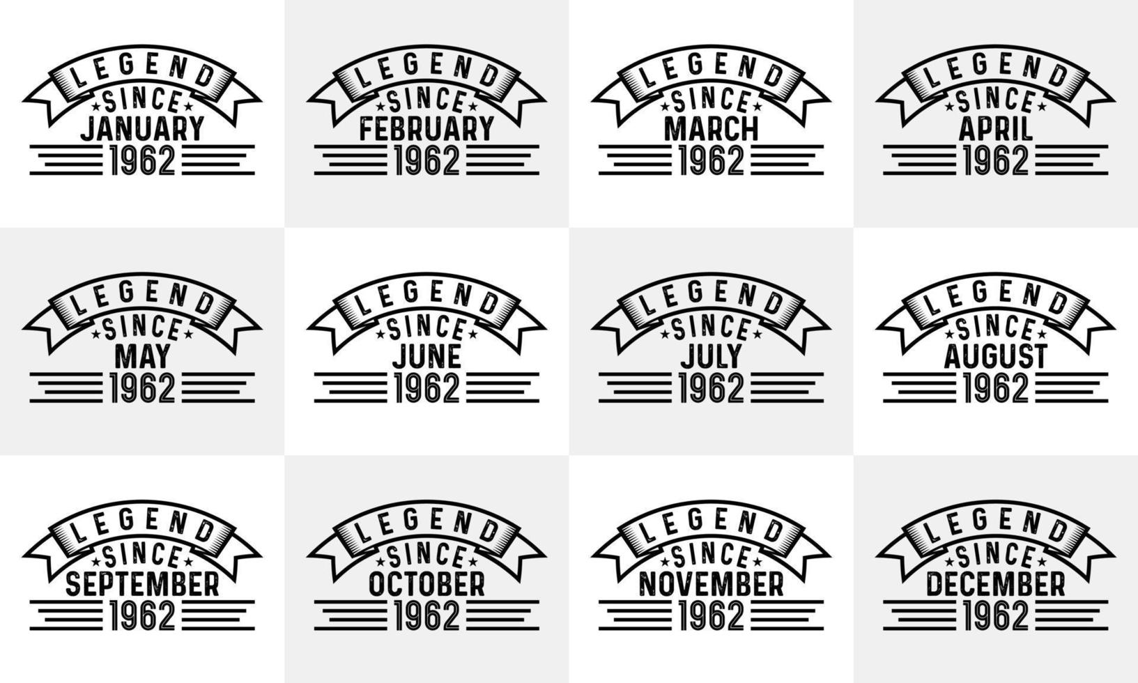 leyendas desde enero a diciembre de 1962 diseño de camisetas de cumpleaños. diseño de camiseta de paquete de cumpleaños. diseño de camiseta de tipografía de citas de cumpleaños descarga gratuita vector