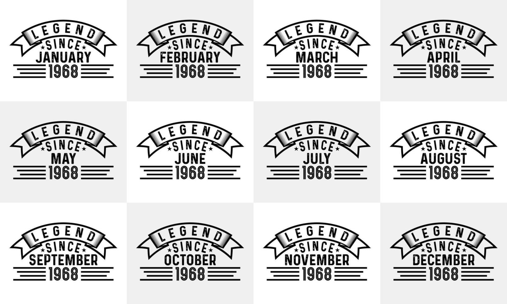 leyendas desde enero a diciembre de 1968 diseño de camisetas de cumpleaños. diseño de camiseta de paquete de cumpleaños. diseño de camiseta de tipografía de citas de cumpleaños descarga gratuita vector