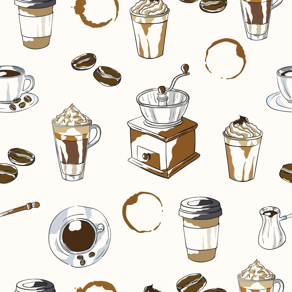 Hand Drawn Coffee Themed Seamless Background vector