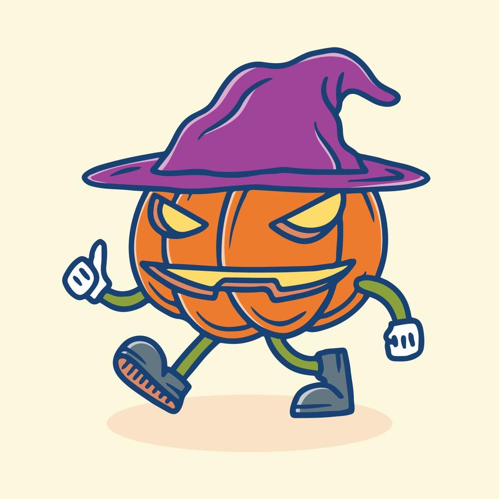 ilustración de halloween de cabeza de calabaza linda de la vieja escuela vector