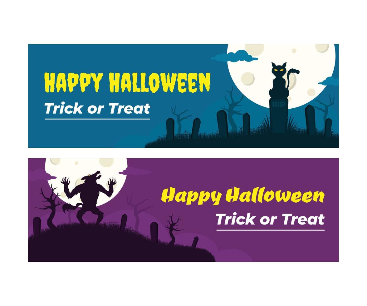 Creepy Halloween Banner. Halloween banner with a scary cat on the grave background. vector