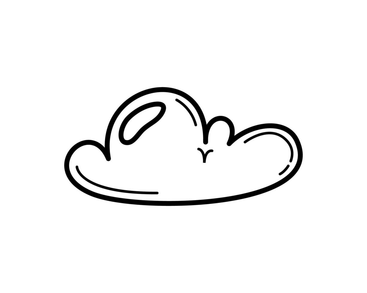 Hand drawn black and white cloud. Flat vector illustration in doodle style.