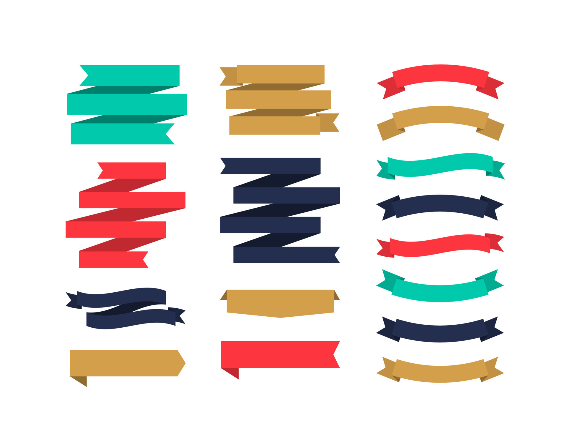 Set of different shape ribbon banners. Colorful Banners collection. Flat design tags, labels
