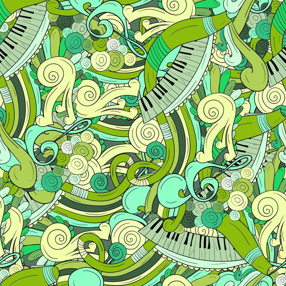 Seamless music background with notes and piano vector