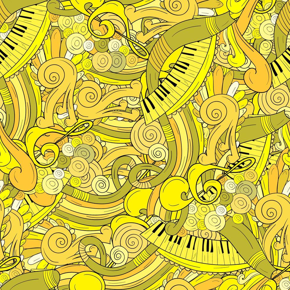 Seamless music background with notes and piano vector