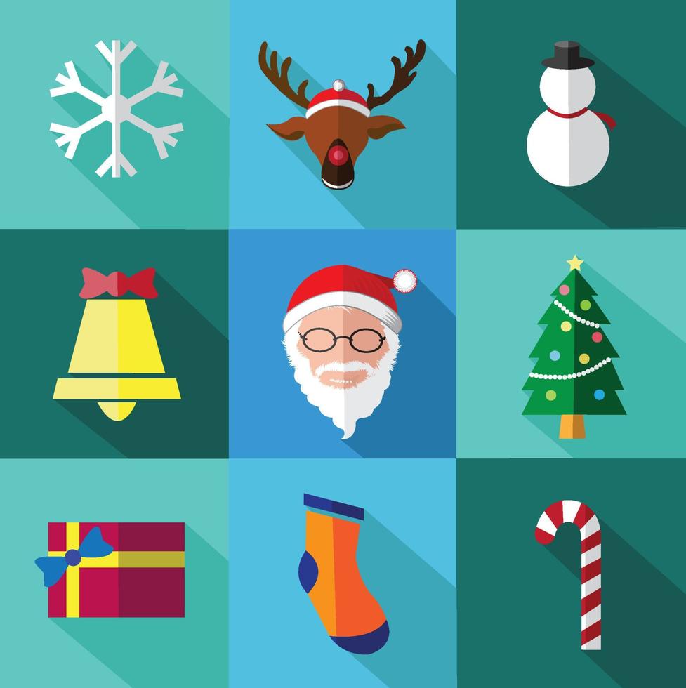 conjunto de iconos planos modernos de santa claus y el día de navidad con efecto de sombra larga vector