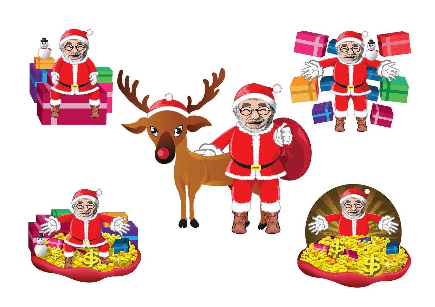 Set of Santa Clauses ready for christmas vector