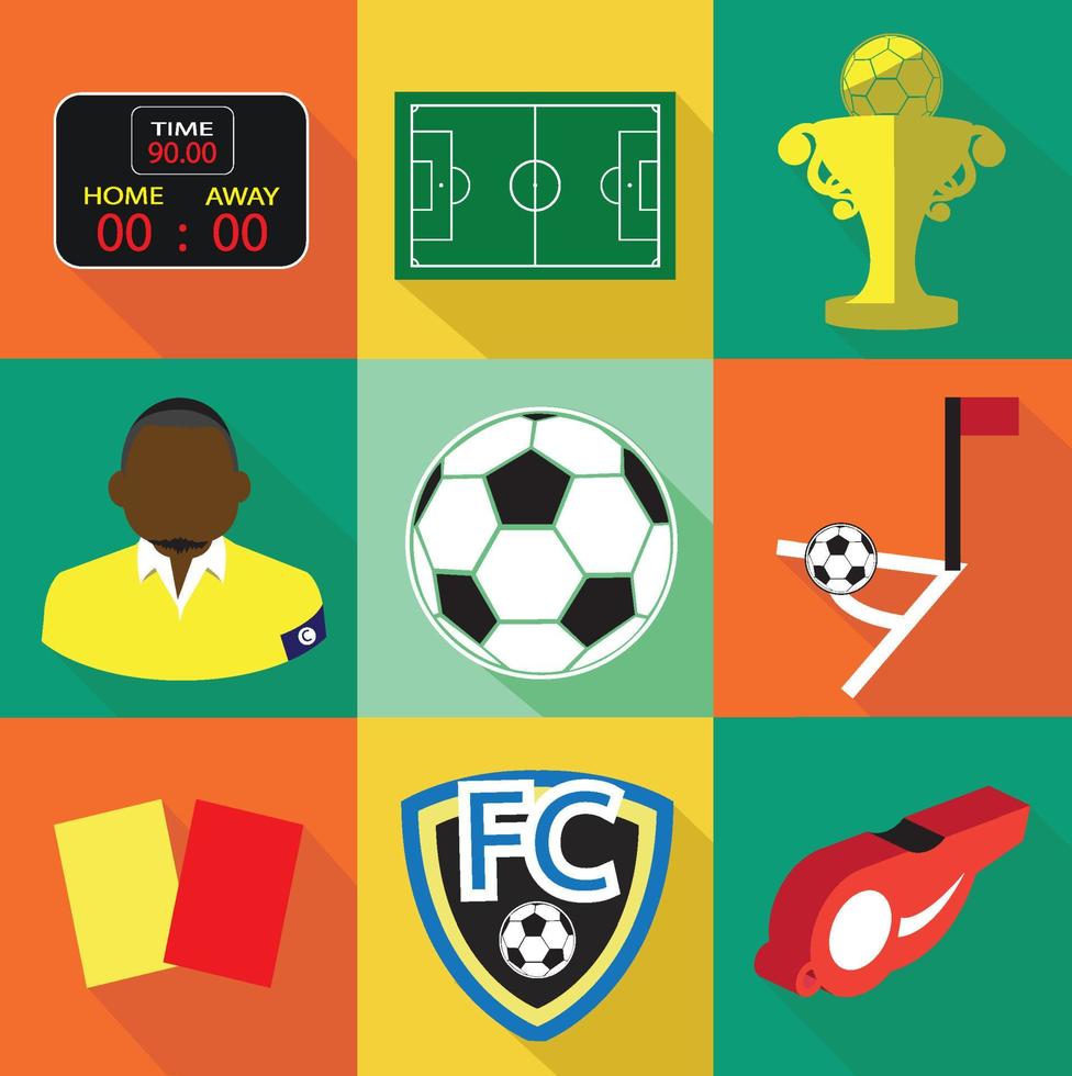 Group of soccer icons set with long shadow effect vector