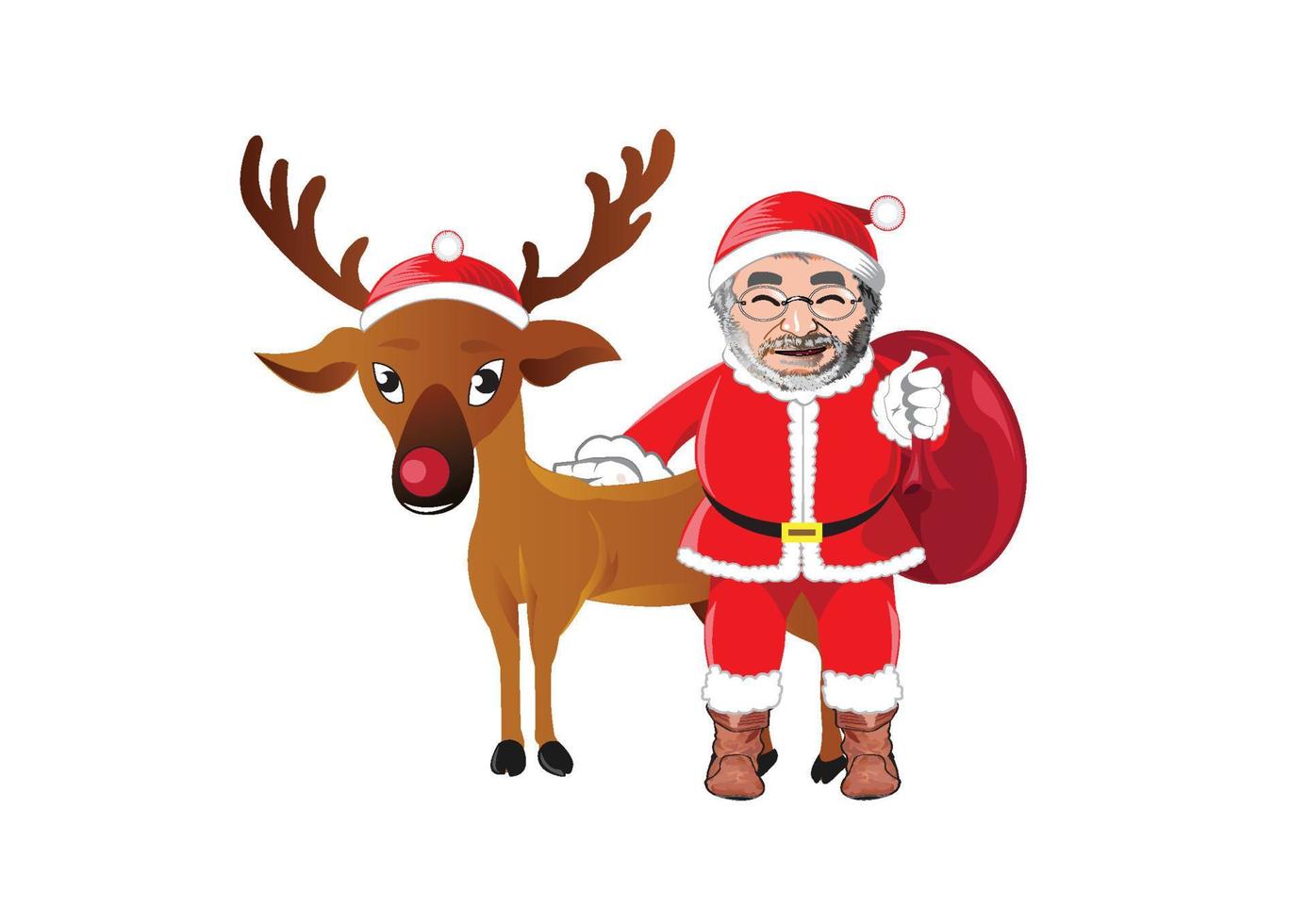 Cartoon Character of christmas illustration of santa claus and red nosed reindeer vector
