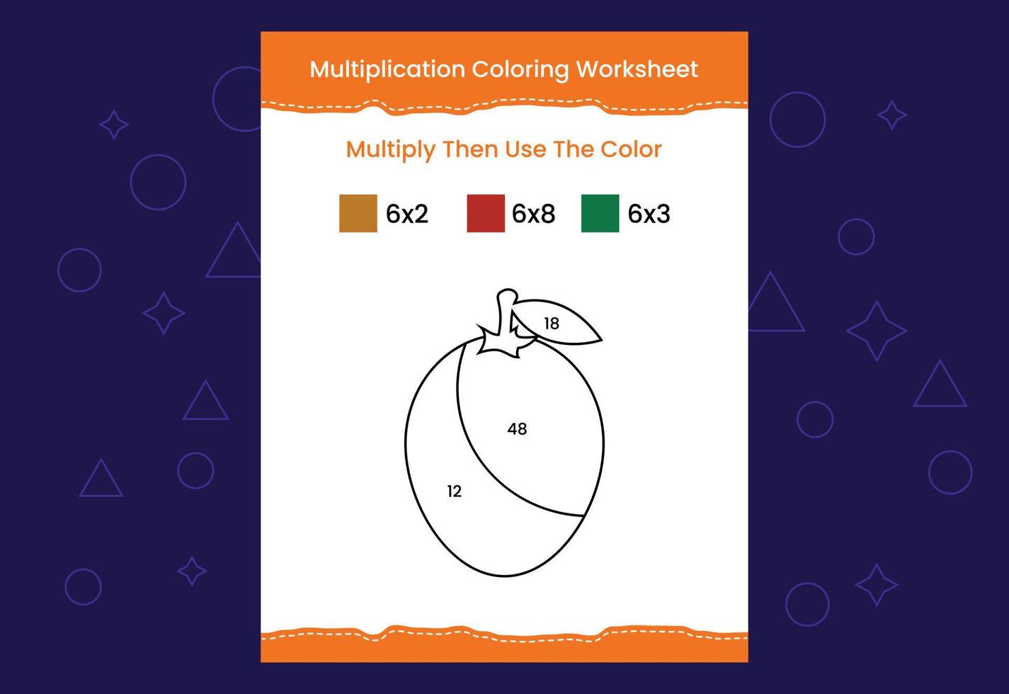 hoja de trabajo para colorear de multiplicación con la imagen. juego de matemáticas de colorear por números vector