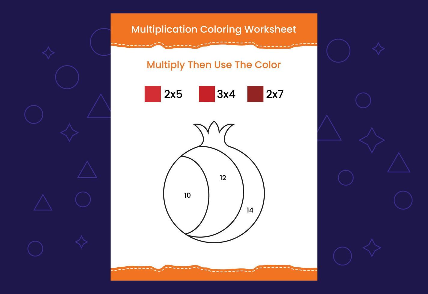 hoja de trabajo para colorear de multiplicación con la imagen. juego de matemáticas de colorear por números vector