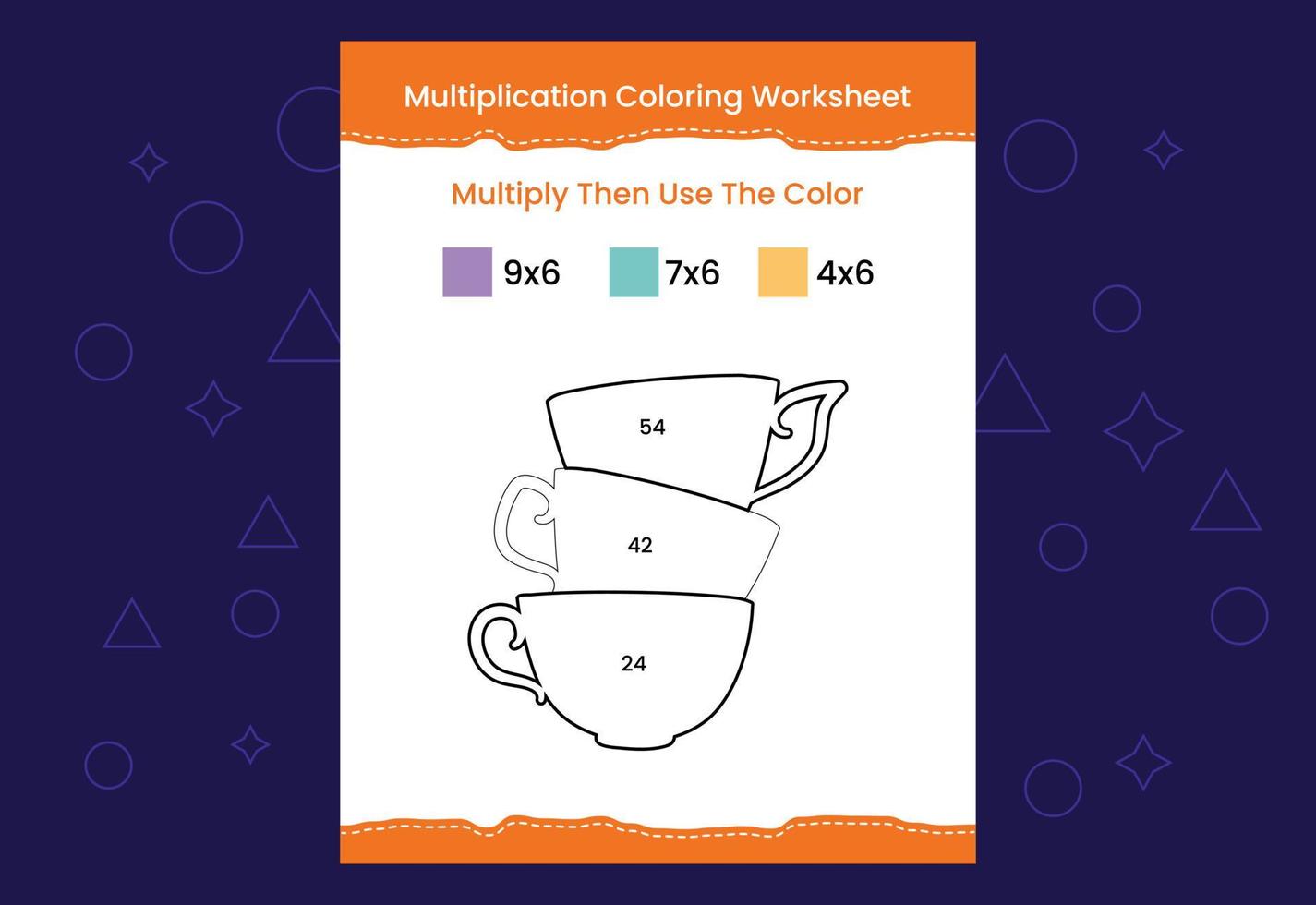 Multiplication Coloring worksheet with the image. Color by numbers math game vector