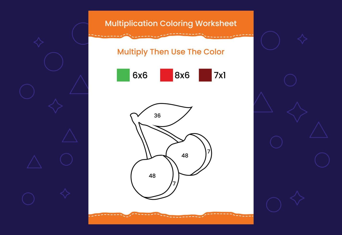 hoja de trabajo para colorear de multiplicación con la imagen. juego de matemáticas de colorear por números vector