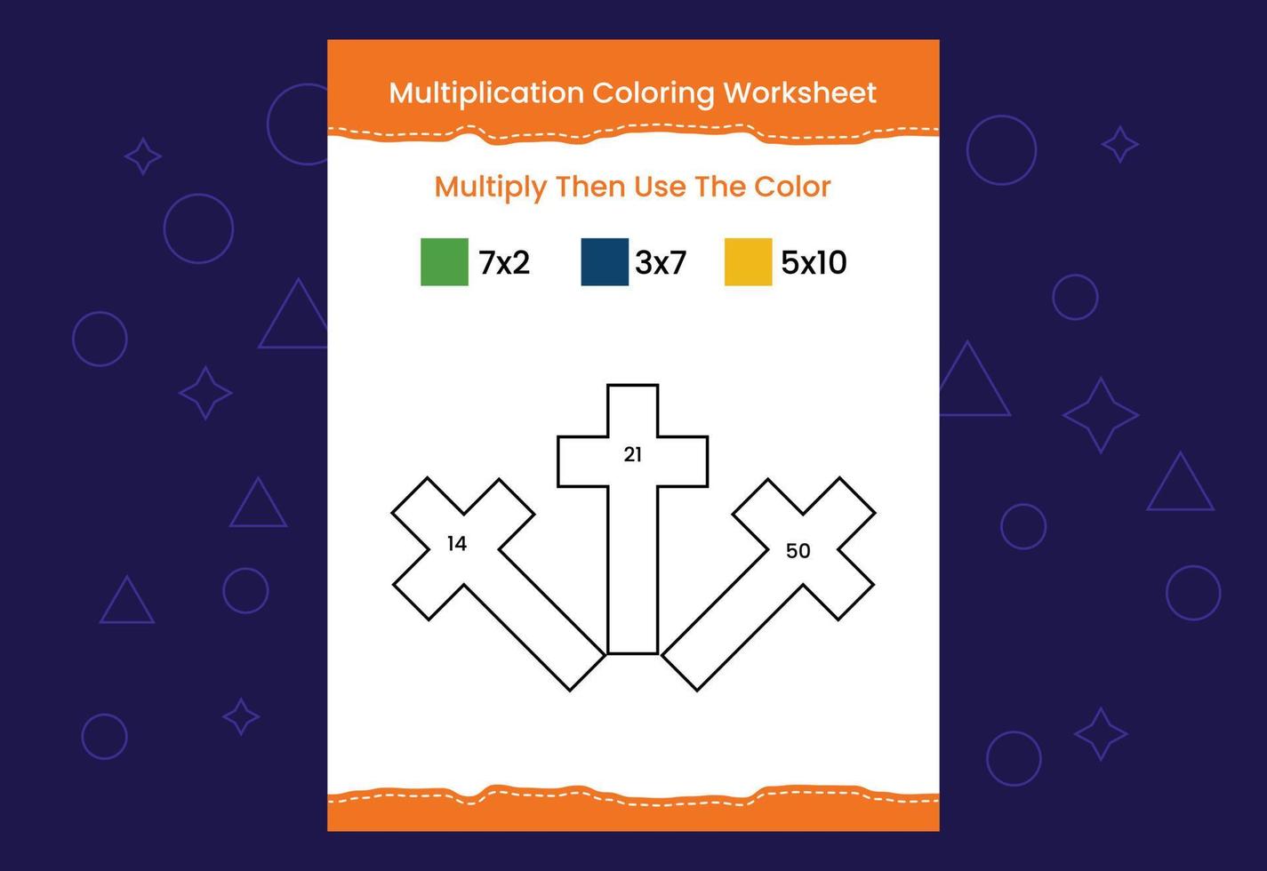 hoja de trabajo para colorear de multiplicación con la imagen. juego de matemáticas de colorear por números vector