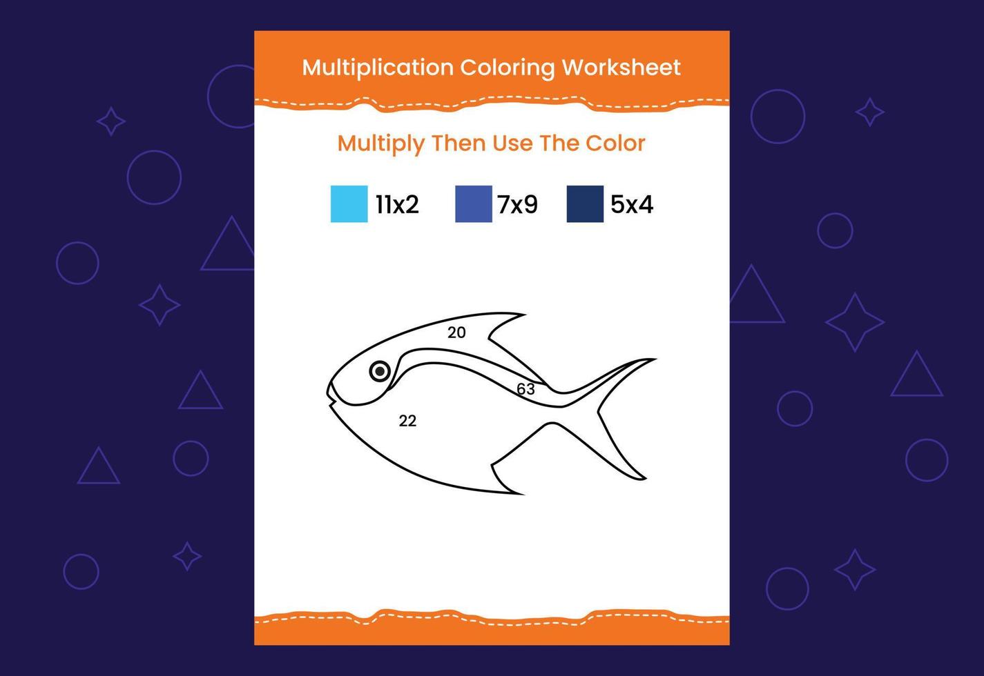 hoja de trabajo para colorear de multiplicación con la imagen. juego de matemáticas de colorear por números vector