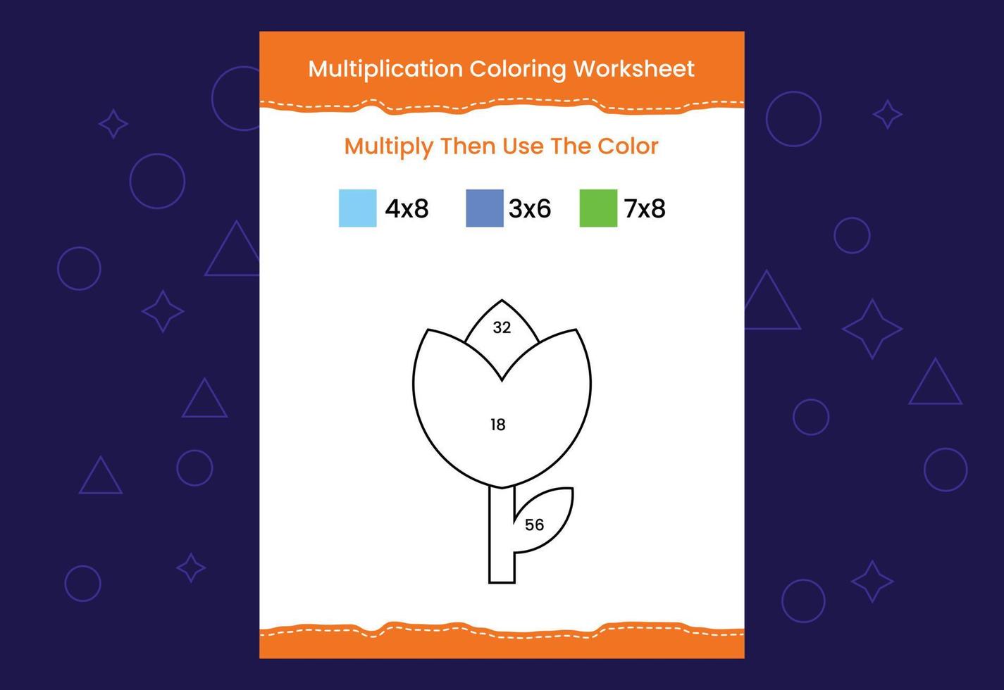 Multiplication Coloring worksheet with the image. Color by numbers math game vector