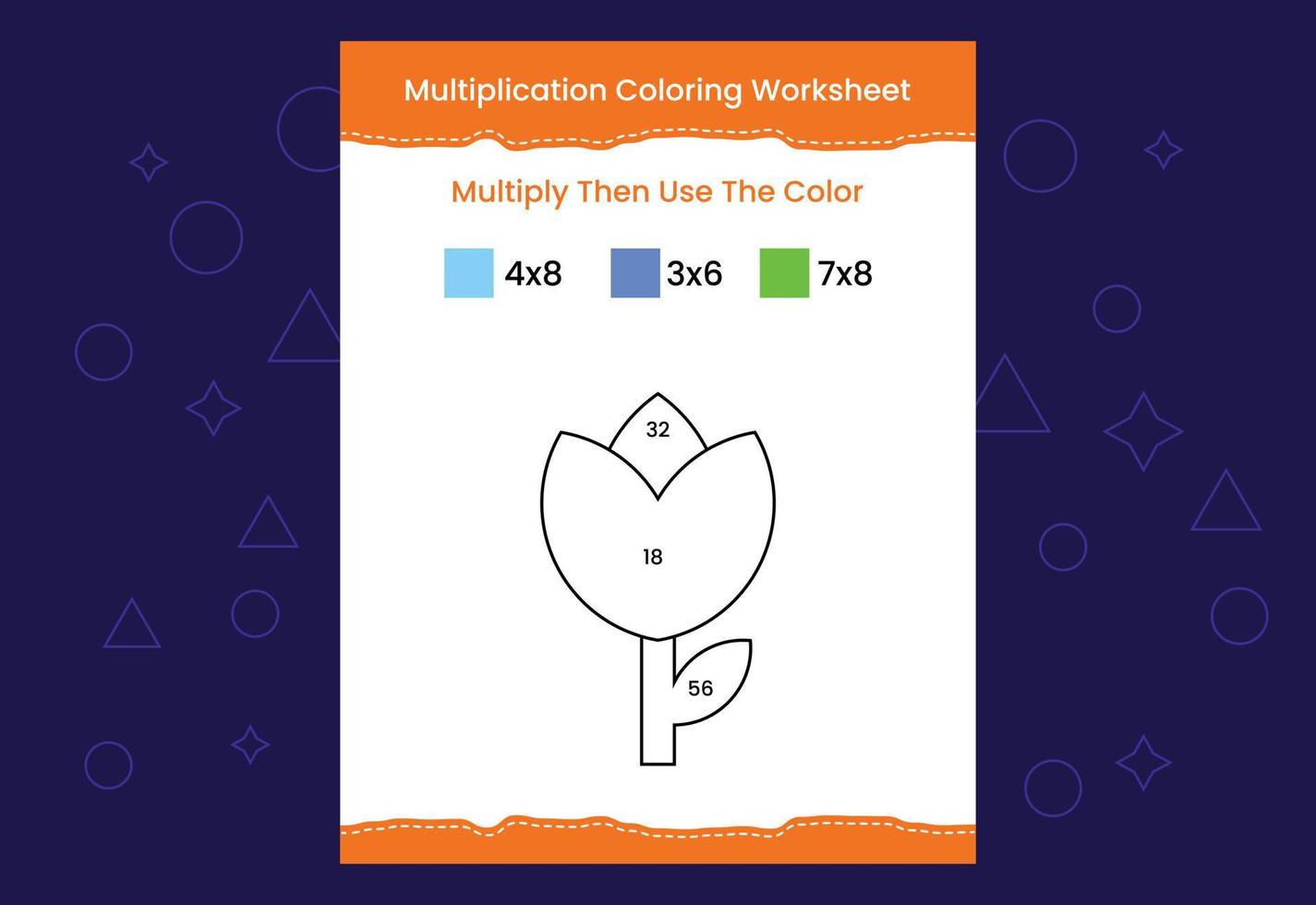 hoja de trabajo para colorear de multiplicación con la imagen. juego de matemáticas de colorear por números vector