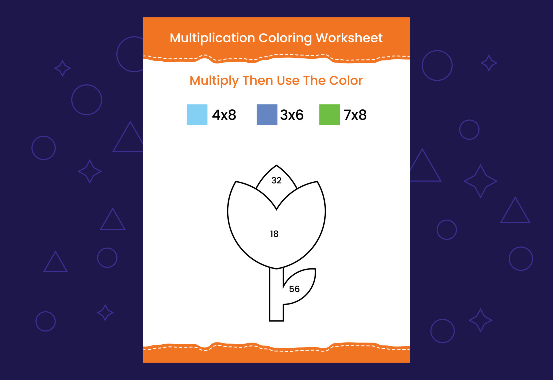 Multiplication Coloring worksheet with the image. Color by numbers math