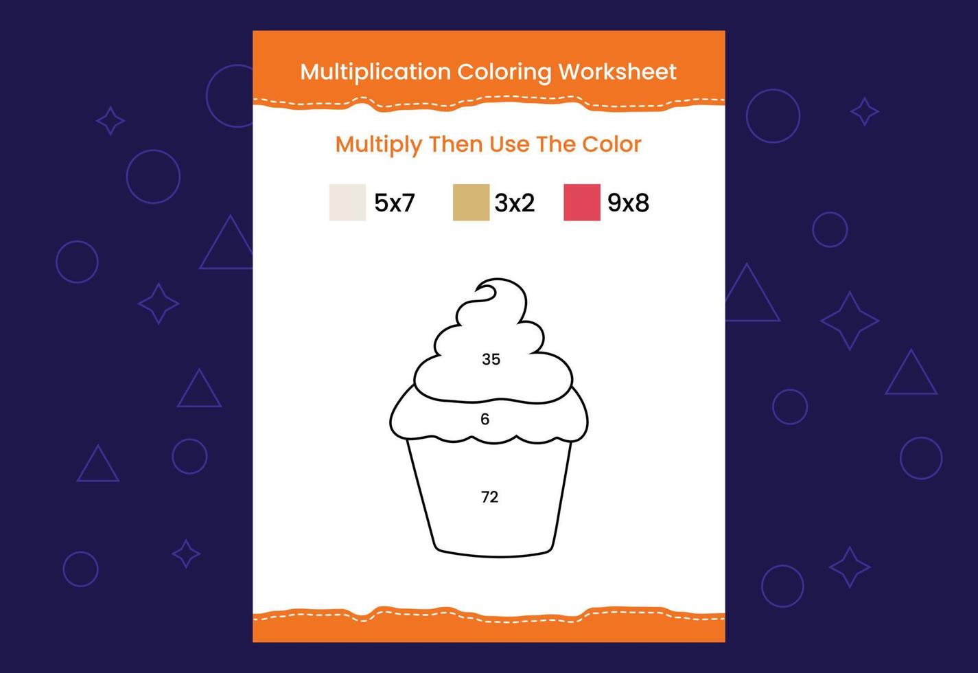 Multiplication Coloring worksheet with the image. Color by numbers math game vector