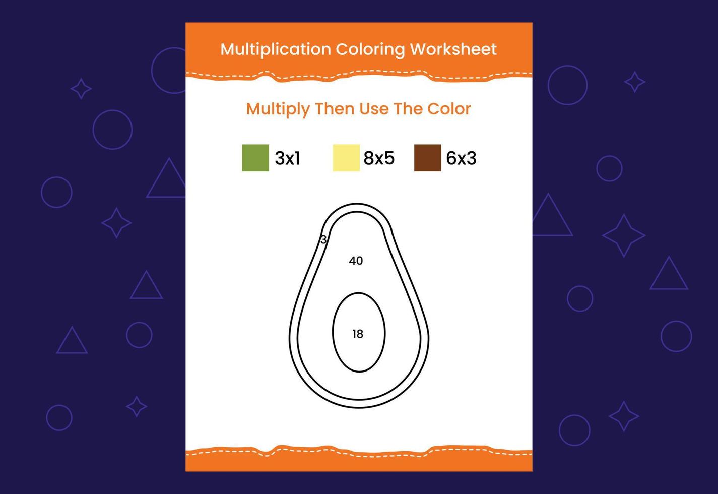 hoja de trabajo para colorear de multiplicación con la imagen. juego de matemáticas de colorear por números vector