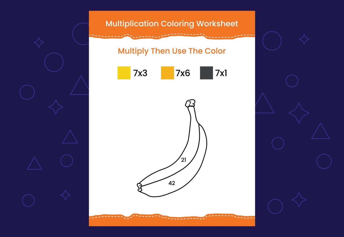 Multiplication Coloring worksheet with the image. Color by numbers math game vector