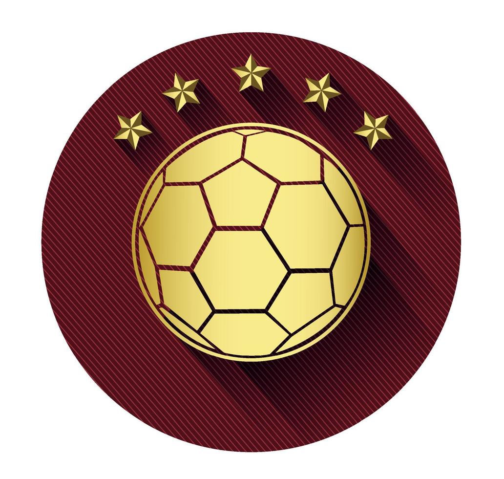 balón de fútbol dorado e icono de cinco estrellas con efecto de sombra larga vector