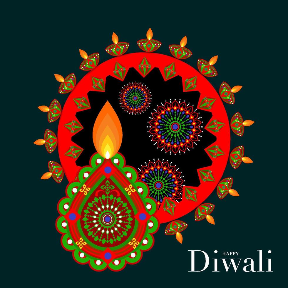 Happy Diwali, Deepavali or Dipavali the Indian festival Celebration flat design. vector