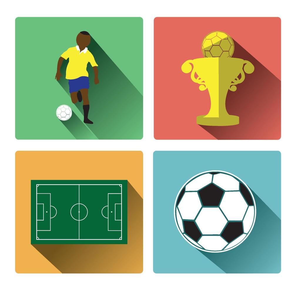 cuatro iconos de fútbol modernos con efecto de sombra larga vector