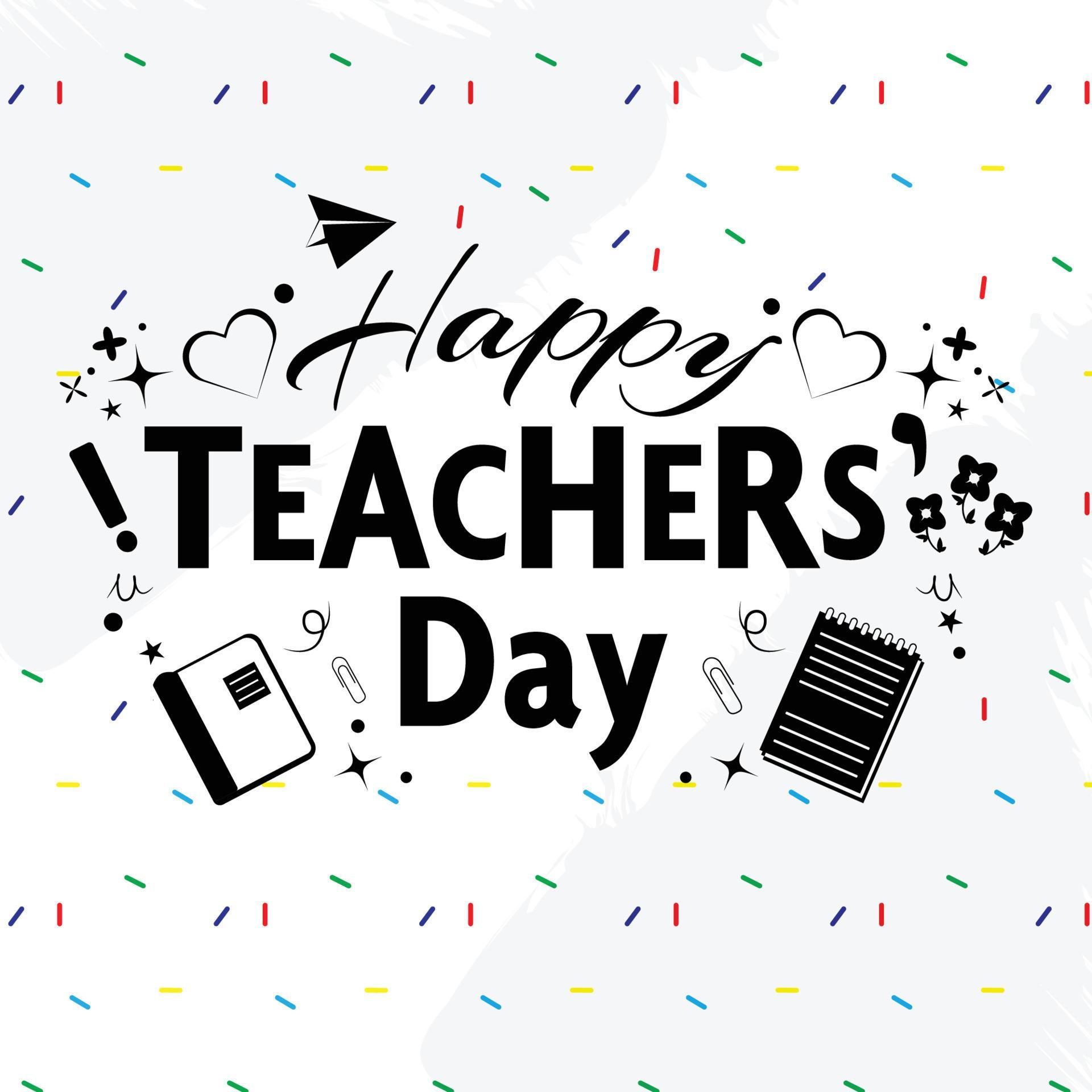 Happy teachers day logo banner with school stuff 11164303 Vector Art at