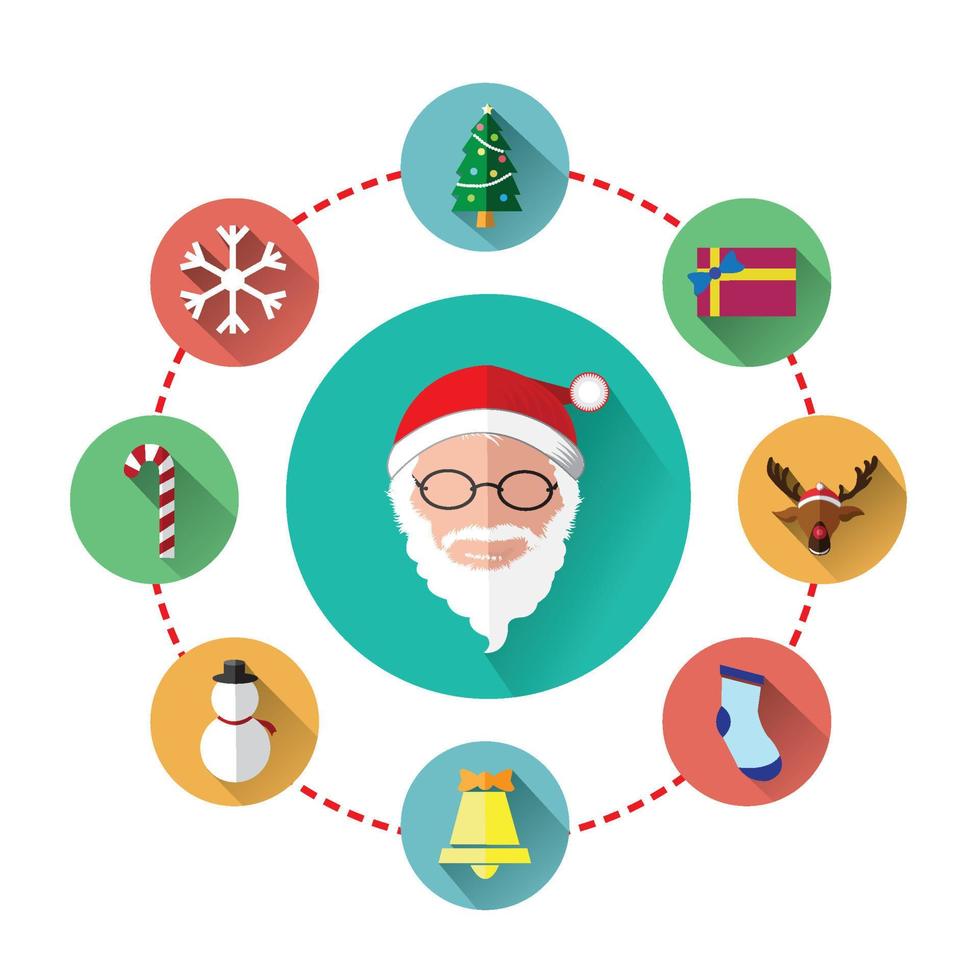 Circle of icons of Santa claus and Christmas Day vector