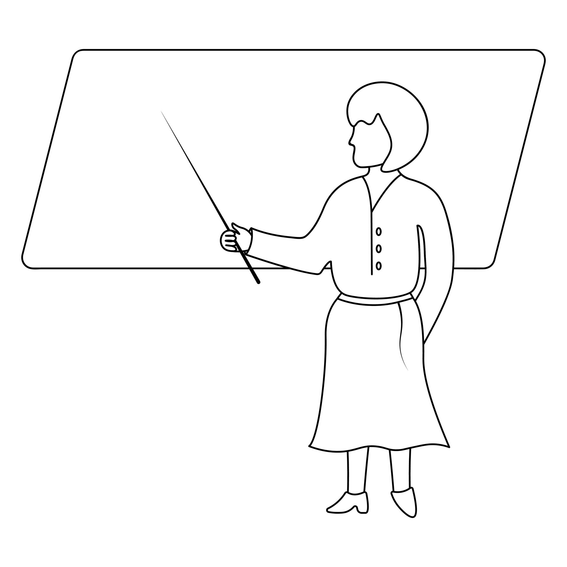 The teacher teaches a lesson at school Sketch A woman points to a