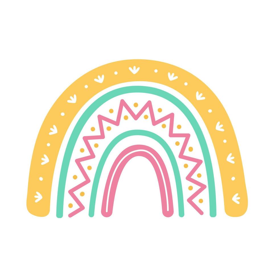boho rainbow. hand drawn pastel rainbow baby greeting card decorative elements vector