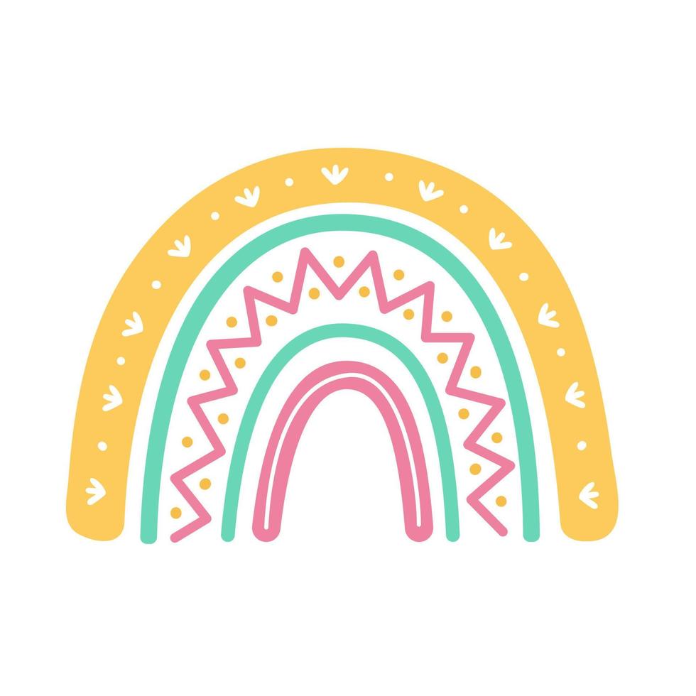 boho rainbow. hand drawn pastel rainbow baby greeting card decorative elements vector