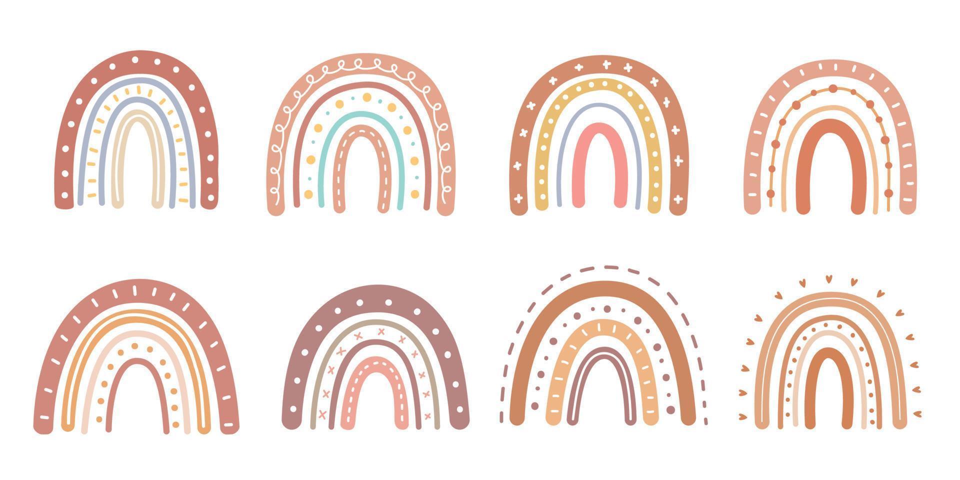 arcoiris bohemio. elementos decorativos de tarjetas de felicitación de bebé arco iris pastel dibujados a mano vector