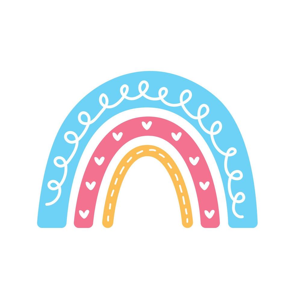 boho rainbow. hand drawn pastel rainbow baby greeting card decorative elements vector