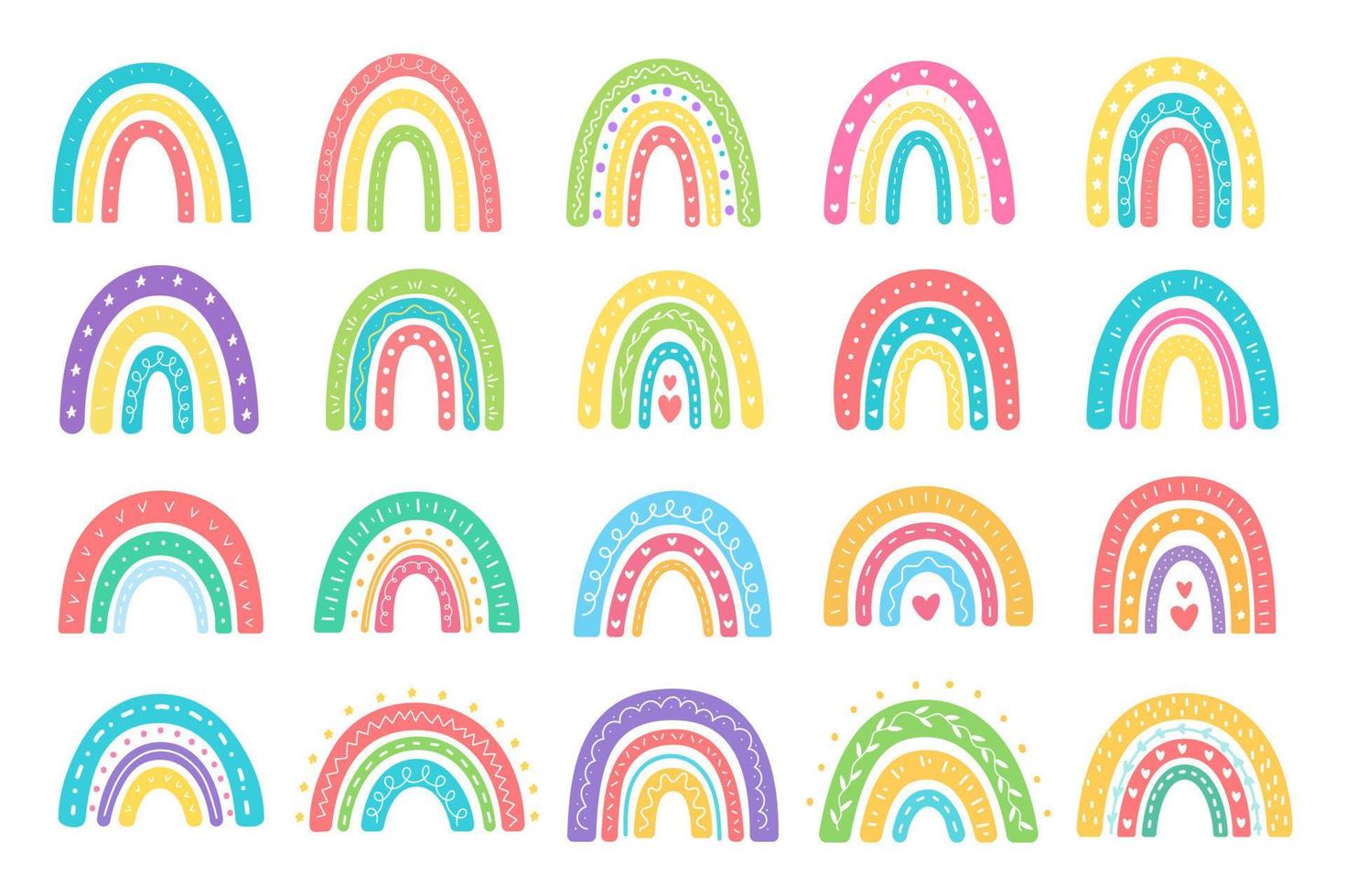 boho rainbow. hand drawn pastel rainbow baby greeting card decorative elements vector
