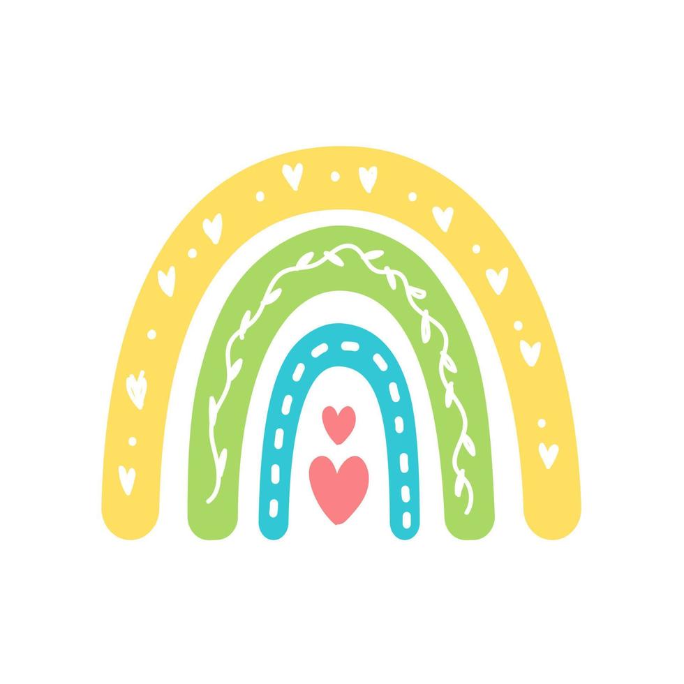 boho rainbow. hand drawn pastel rainbow baby greeting card decorative elements vector